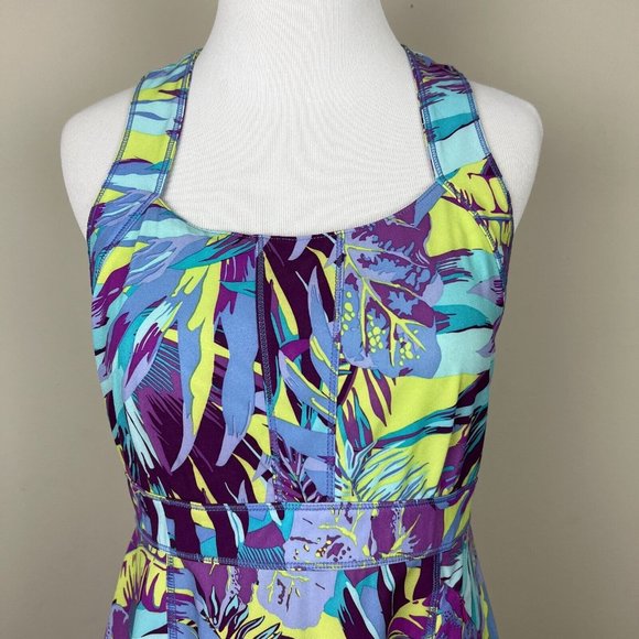 Title Nine Trouble Nimblene Dress‎ 4 Multicolor Tropical Built In Bra Zip A-Line - Picture 2 of 13